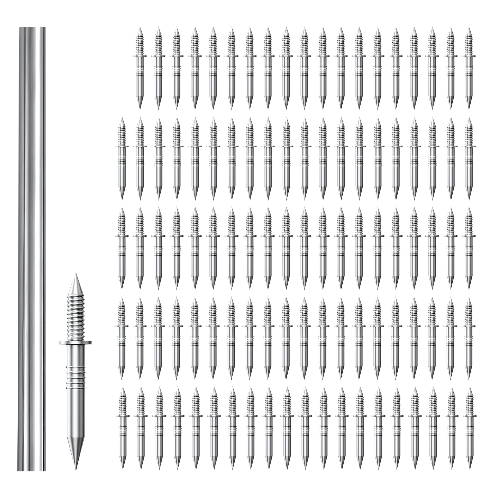 100 Counts Double-Headed Skirting Thread Seamless Nail Non Marking, silver tone matches most baseboards