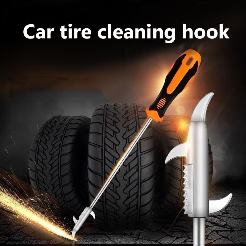 2pcs Multi-function Car Tire Cleaning Hook Car Tire Stones Remover Hooks Auto Tyre Protector Repair Tools with Storage Bag for Car Motor Bike Tire Stainless Steel Hook Car Tire Cleaning Tools