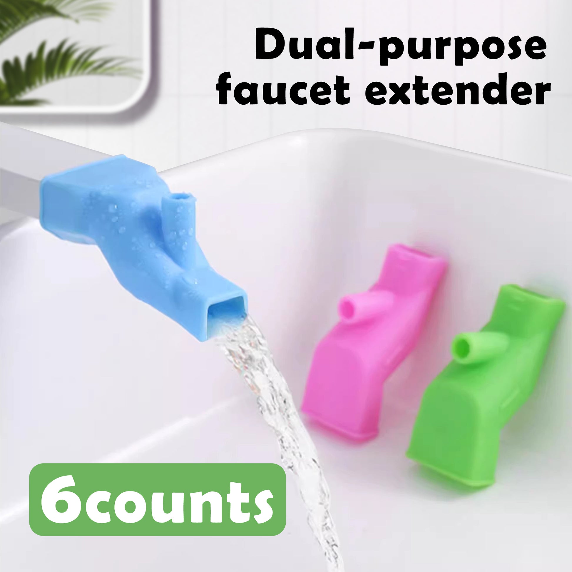 6 Counts Silicone Faucet Extenders ,  Flexible Silicone Material , Tool-Free Installation, Splash Reduction Feature,Kitchen & Bathroom Use,Random Color