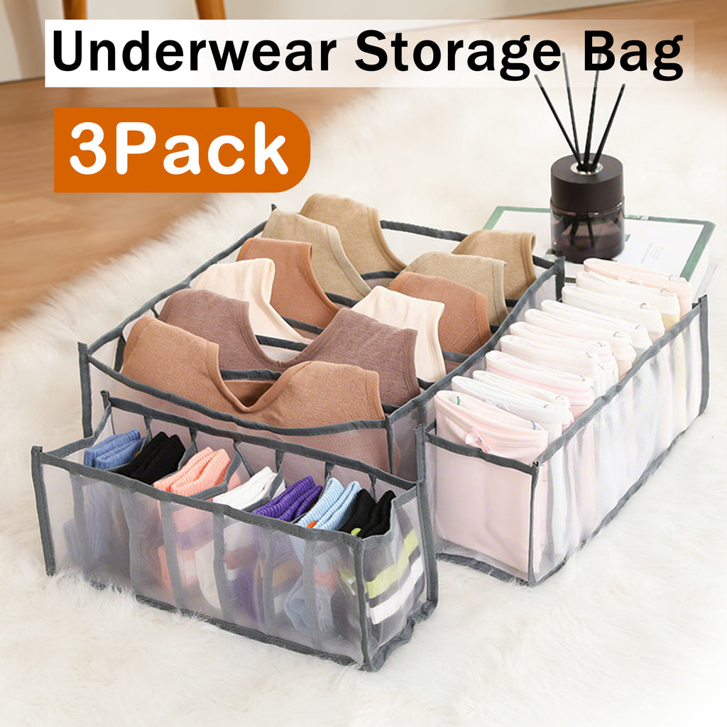 3 Counts Foldable Underwear Organizer, breathable mesh storage for intimate apparel, washable material for long-term use,  foldable design for seasonal storage