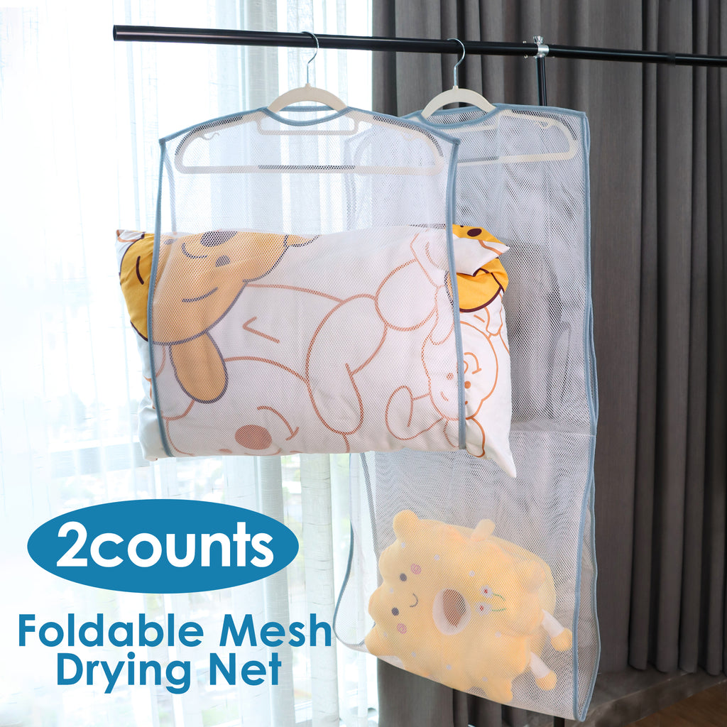 2 Counts Hanging Pillow Drying Rack Net , Breathable Ventilation , Shape Protection Feature ,Bulky Item Drying,Outdoor & Indoor Use