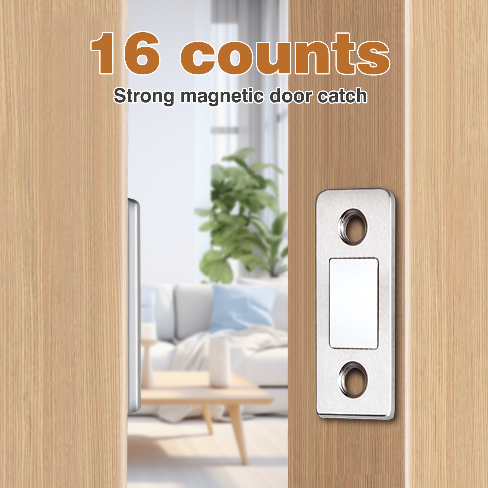 16 Counts Cabinet Magnetic Catch without Punching, silver metallic look for durability