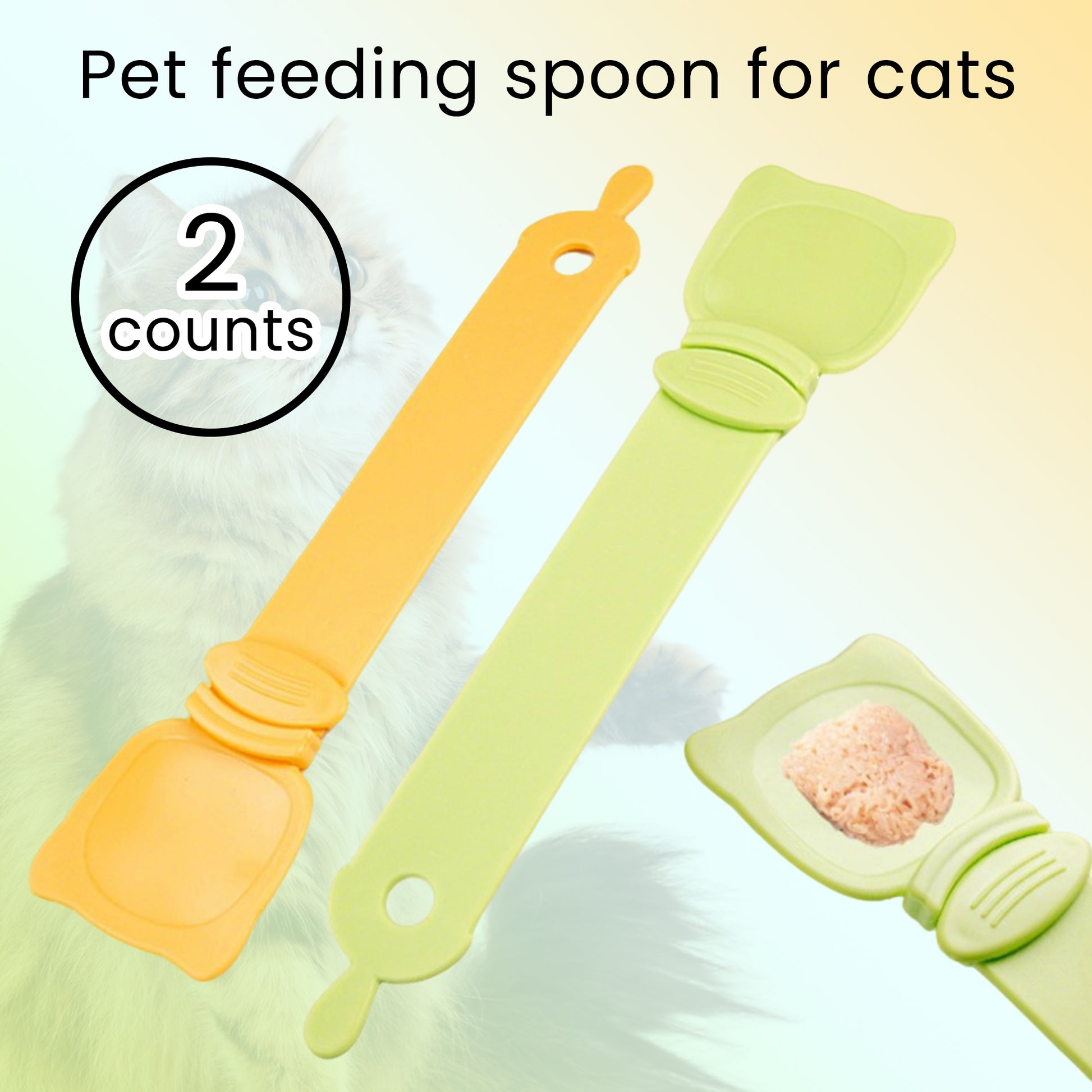 2 Counts Cat Strip Feeders, Cute Cat Head Shape Cat Strip Squeeze Spoons in Mixed Colors