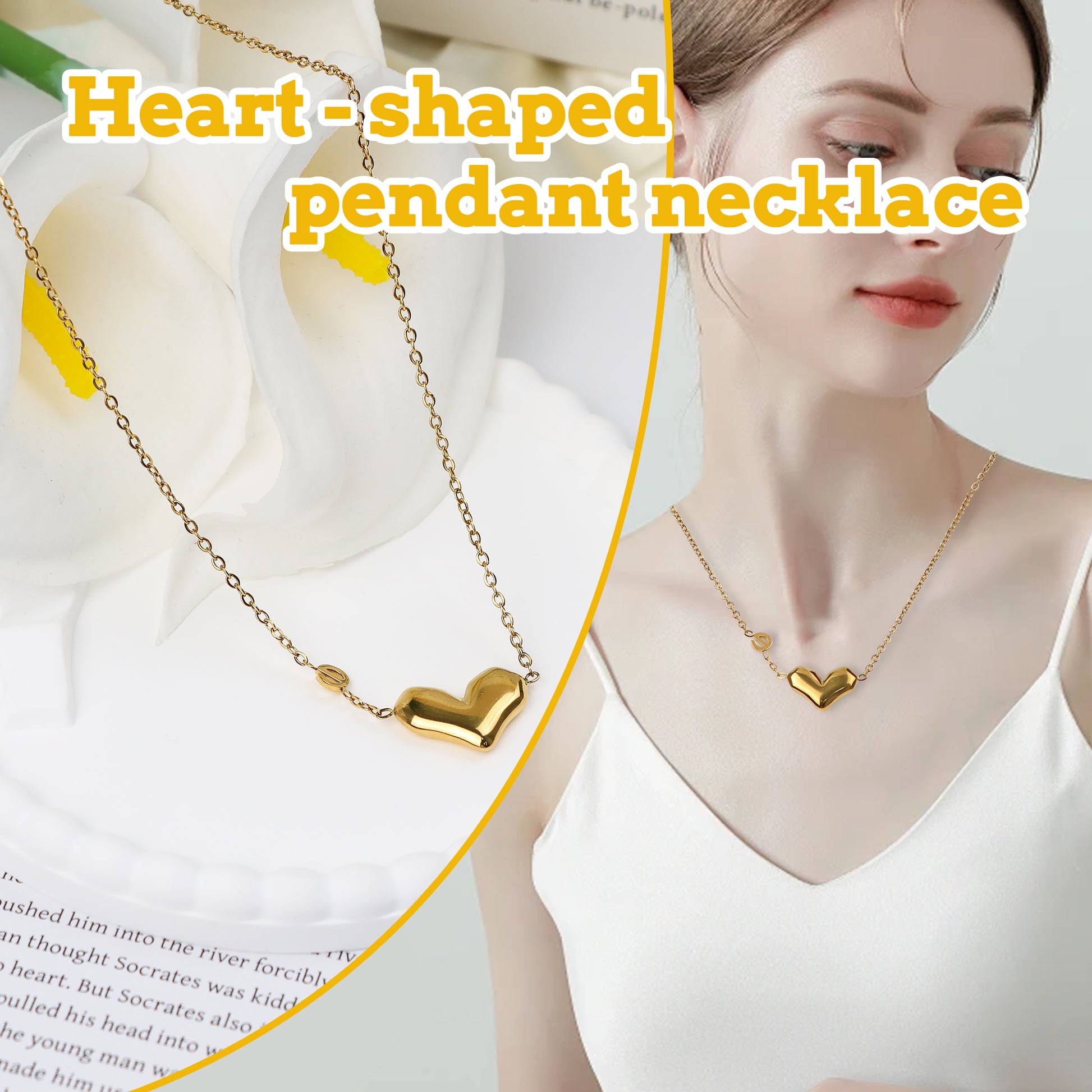 1 Count Gold - Plated Stainless Steel Heart Necklace with Delicate Chain, enhances the beauty of evening gowns or little black dresses