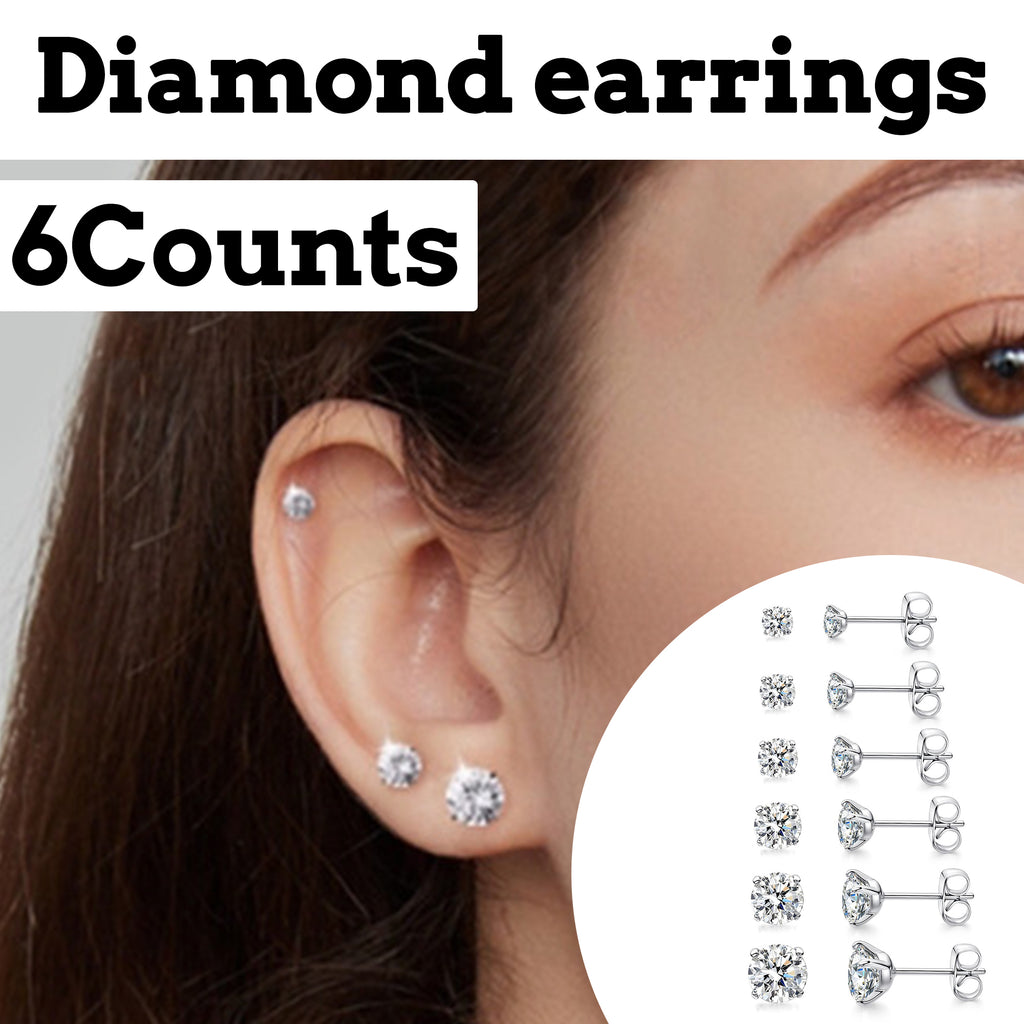6 Counts Women's Silver Stud Earrings, 3-8mm options, durable material, fits daily and special occasions