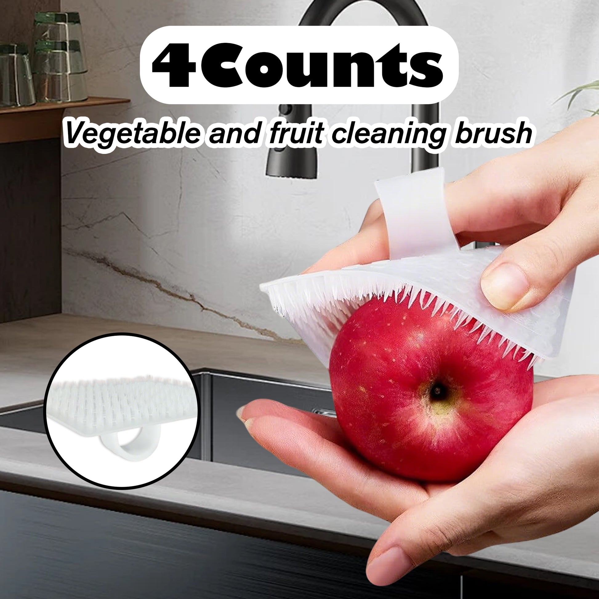 4 Counts Vegetable Scrubber, Gently Cleans Fruits and Vegetables, No-Slip Finger Grip Design,white