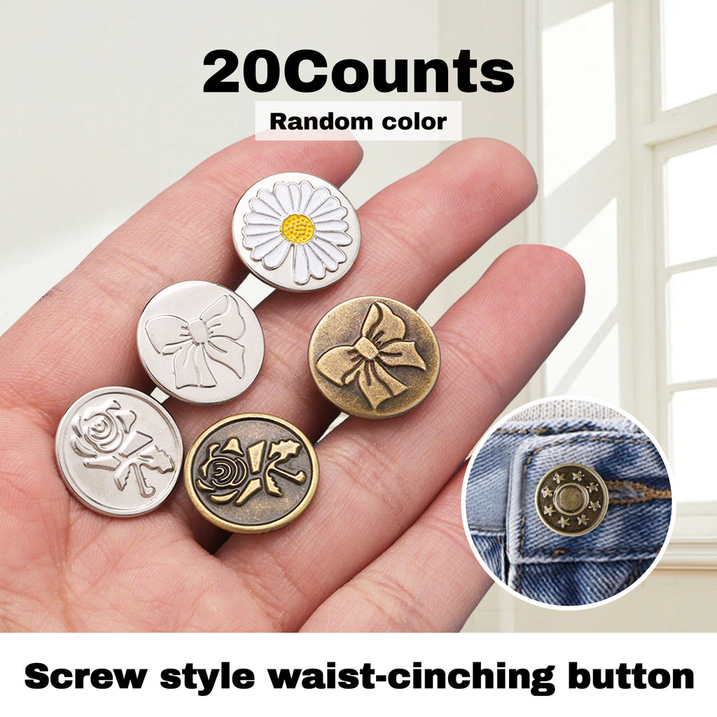 20 Counts Jeans Buttons Replacement ,Metal Adjustable Buttons , Pants & Skirts Application，Random Style