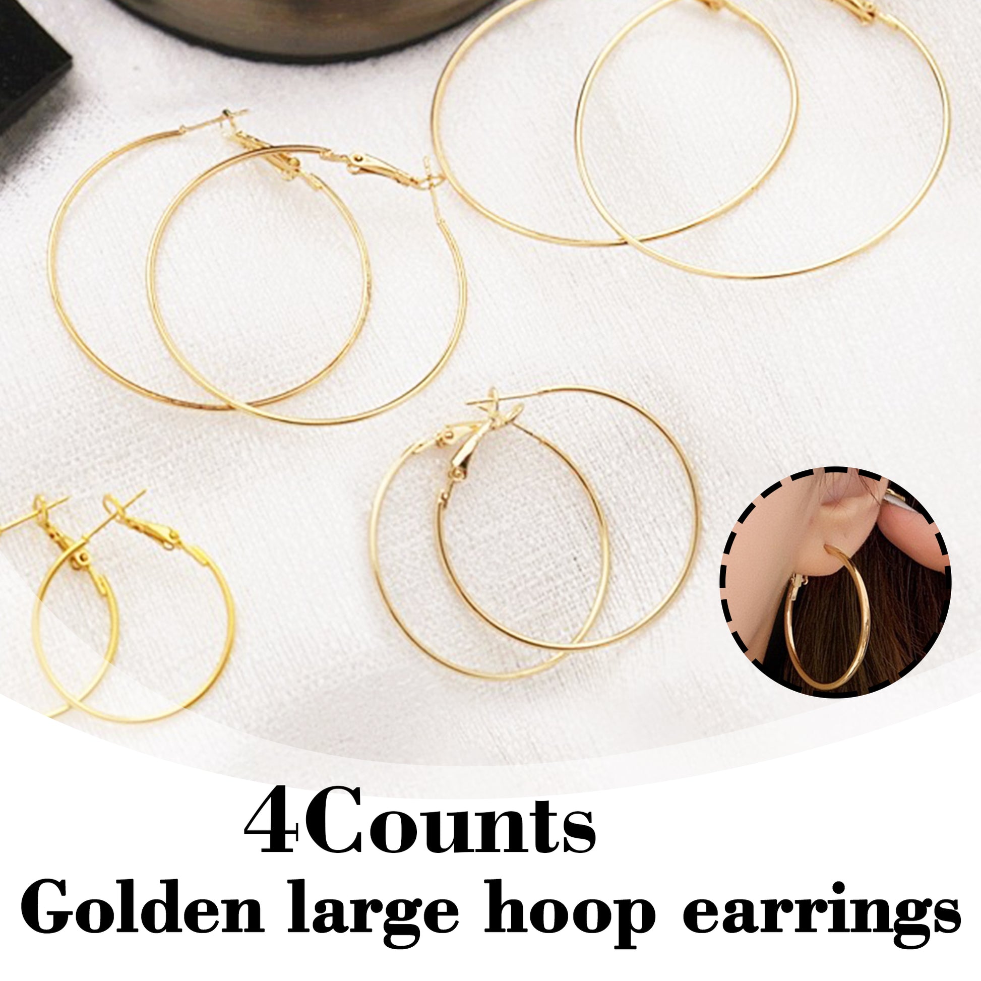 4 Counts Women's Gold Hoop Earrings Set, hypoallergeniclightweight with dangle design