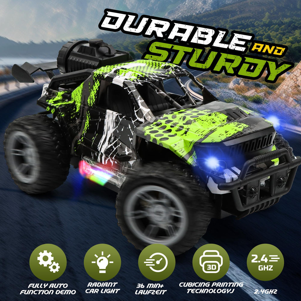 Remote Control Car, 2.4GHz High Speed 12KM/H RC Cars Toys, 1:18 RC Truck Off Road with Spray Function, LED Headlight and Rechargeable Battery, Gifts for Adults & Kids Over 8