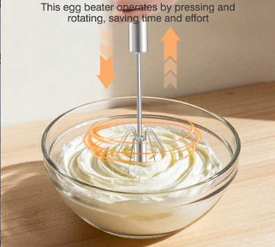 Stainless Steel Hand-Push Rotary Whisk A hand mixer stirrer for cooking, perfect for blending, whisking, beating, and stirring tasks.