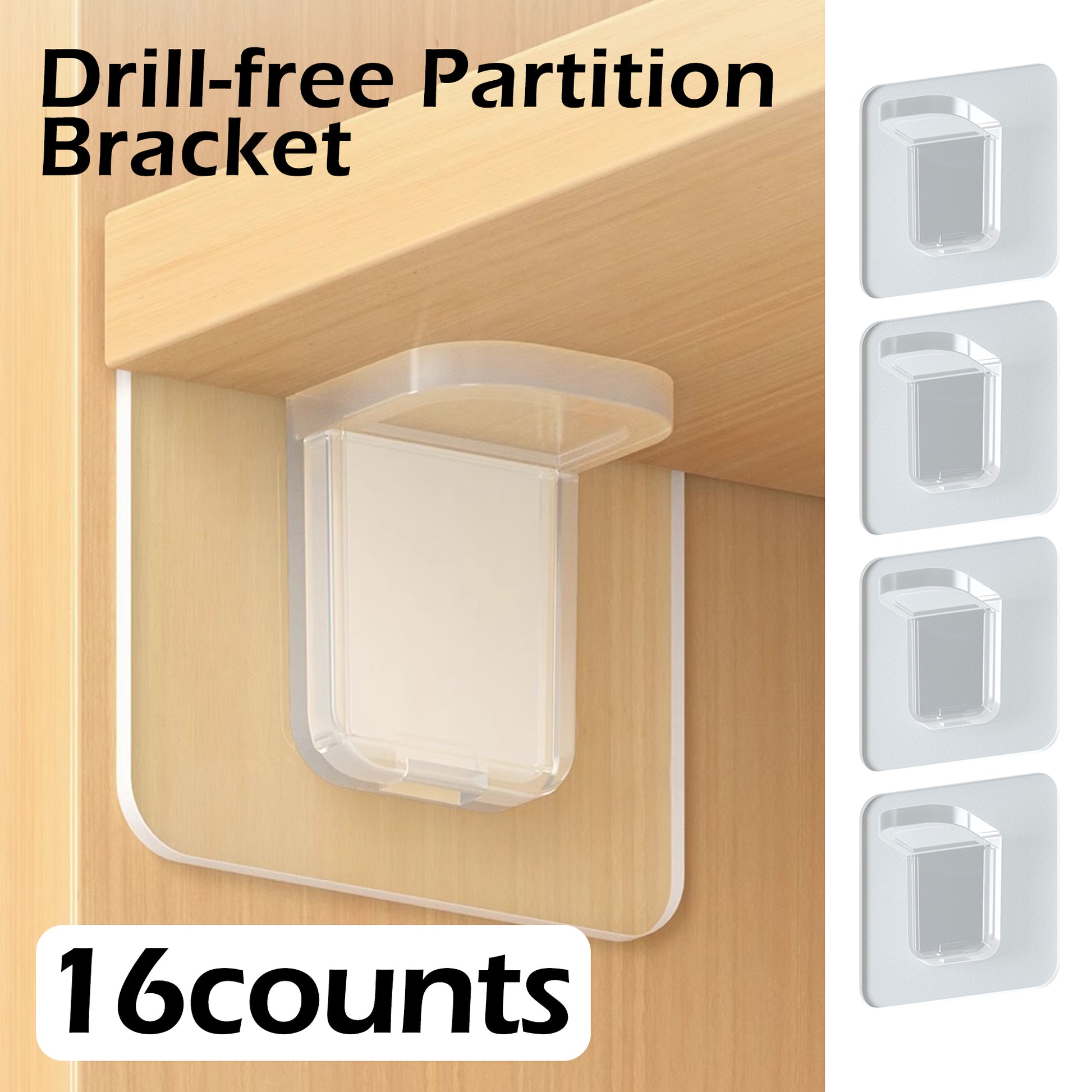 16 Counts Shelf Support Pegs, Self-Adhesive Bracket without Punch, Strong Partition Pin for Kitchen Clapboard Bookcase