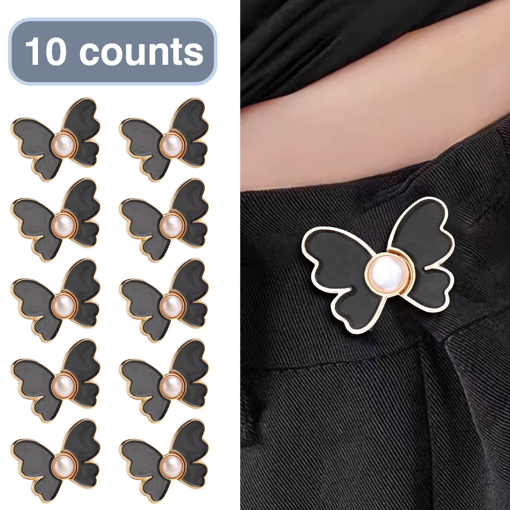 10 Counts Butterfly Waist Cinching Button, No Sewing Required. Easy to Use, Adjustable Fit for Loose Pants,black