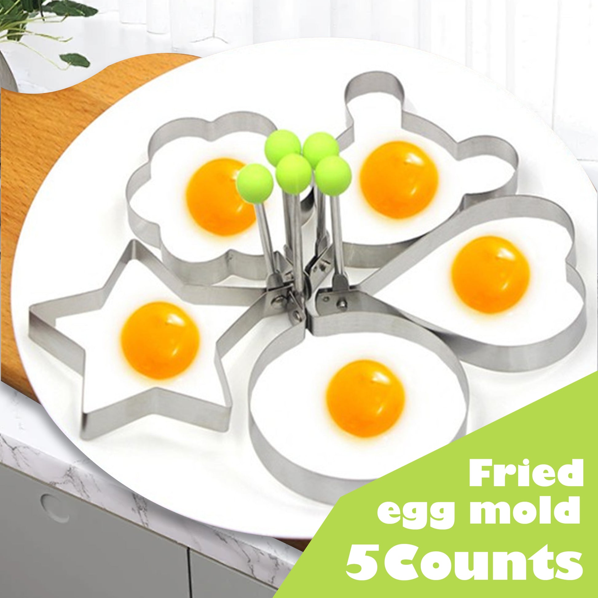 5 Counts Set Fried Egg Rings Molds Non Stick for Griddle Pan, Stainless Steel Pancake Mold for Omelettes & Fried Eggs — Easy to Use & Clean, Various Shapes