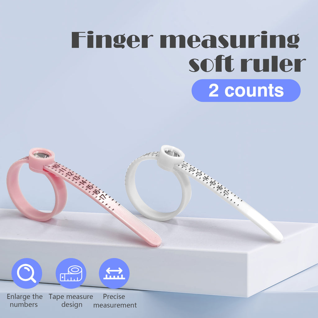 2 Counts Ring Sizer Measuring Tool, Reusable Finger Sizer Belt with Magnified Glass Pink & White