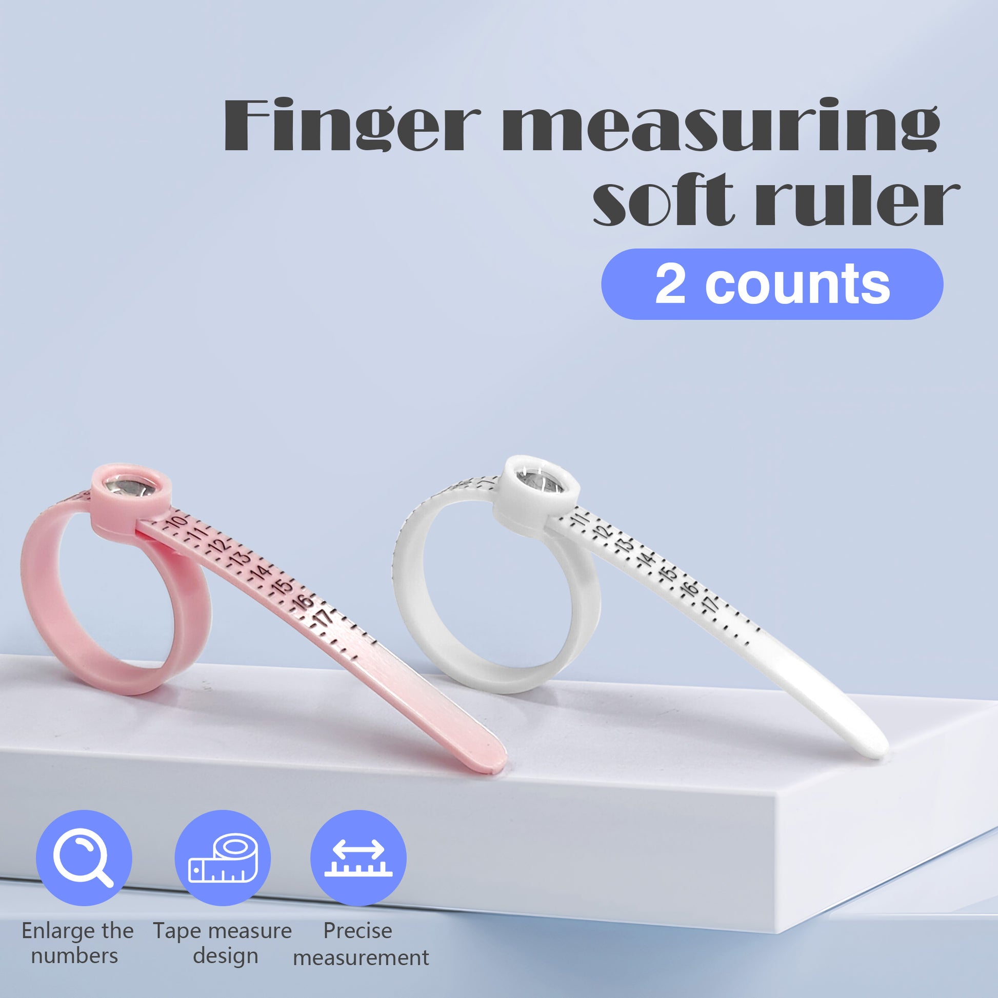2 Counts Ring Sizer Measuring Tool, Reusable Finger Sizer Belt with Magnified Glass Pink & White