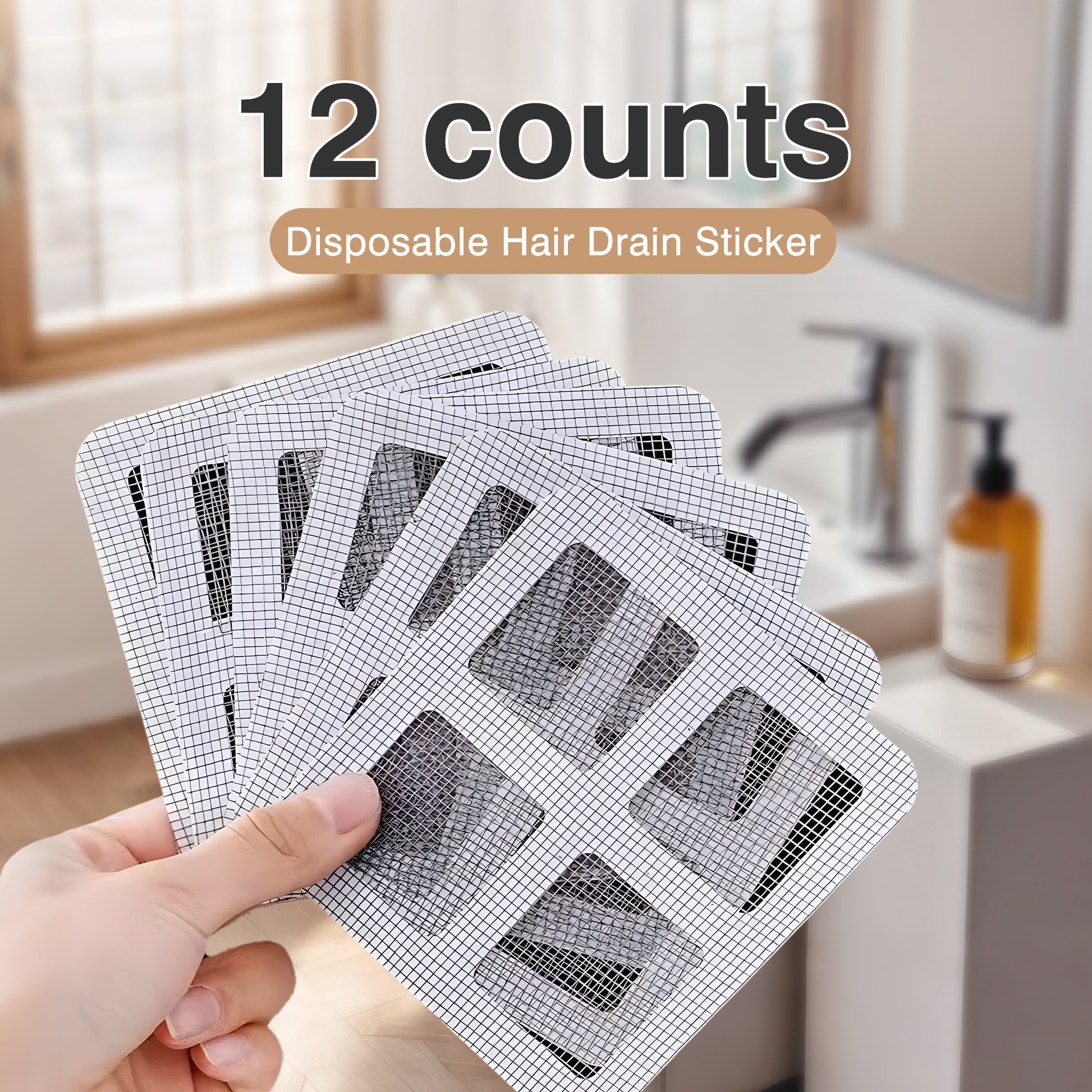 12 Counts Disposable Shower Drain Cover Hair Catcher, Floor Drain Sticker Filter Covers to Catch Hair, Drain Screen for Tub, Sink, Bathroom, Kitchen