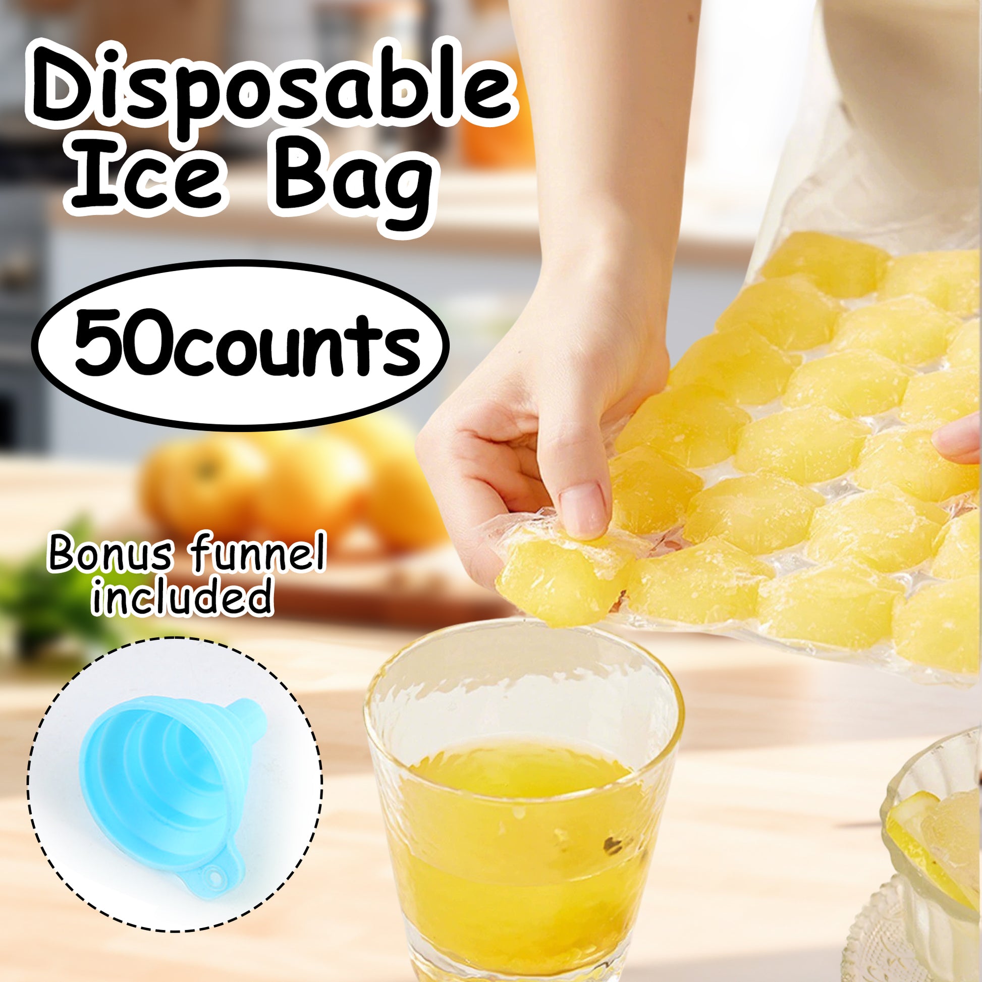 50 Counts Disposable Ice Cube Bags，24 Cubes Per Bag，Compact Freezer Storage，transparent color