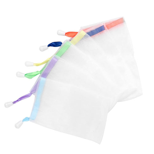 10 Counts Exfoliating Bar Soap Pouch, Double Layer Thicken Foam Net, Bubble Mesh Bags, Soap Saver Sack, Drawstring Holder Bags for Bath & Shower, Random Color