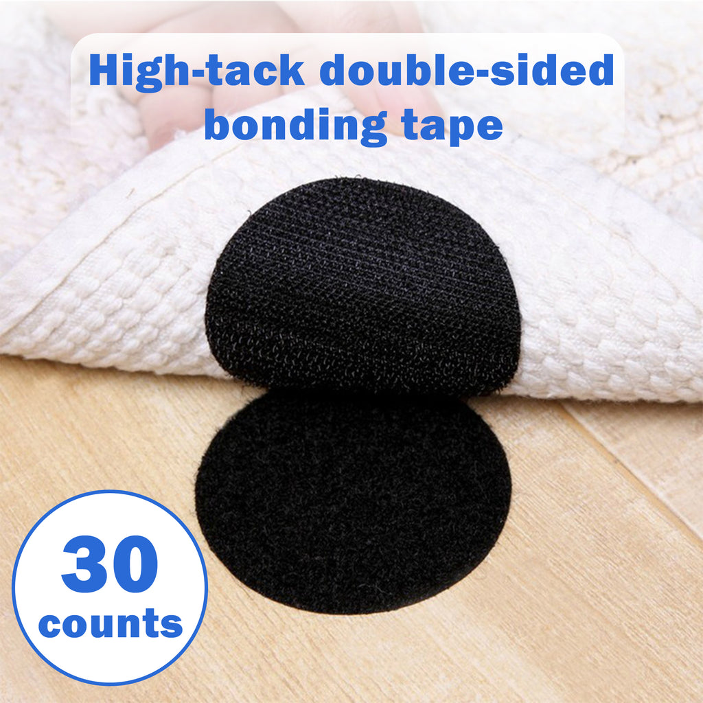 30 Counts Round Size Self Adhesive Hook Loop Tape, Easy Peel and Stick Application, Black