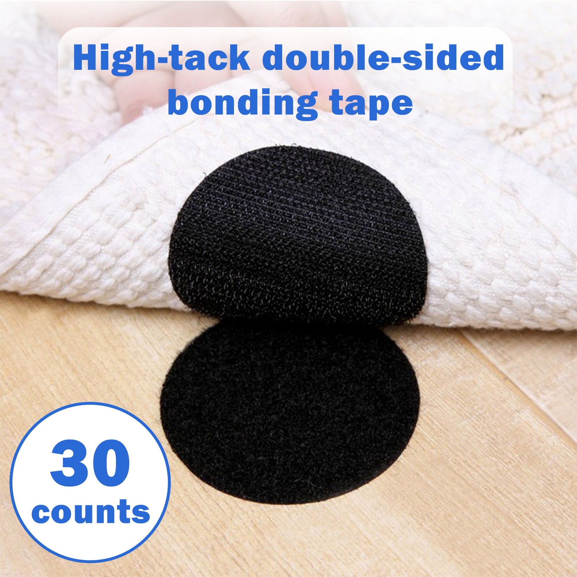30 Counts Round Size Self Adhesive Hook Loop Tape, Easy Peel and Stick Application, Black