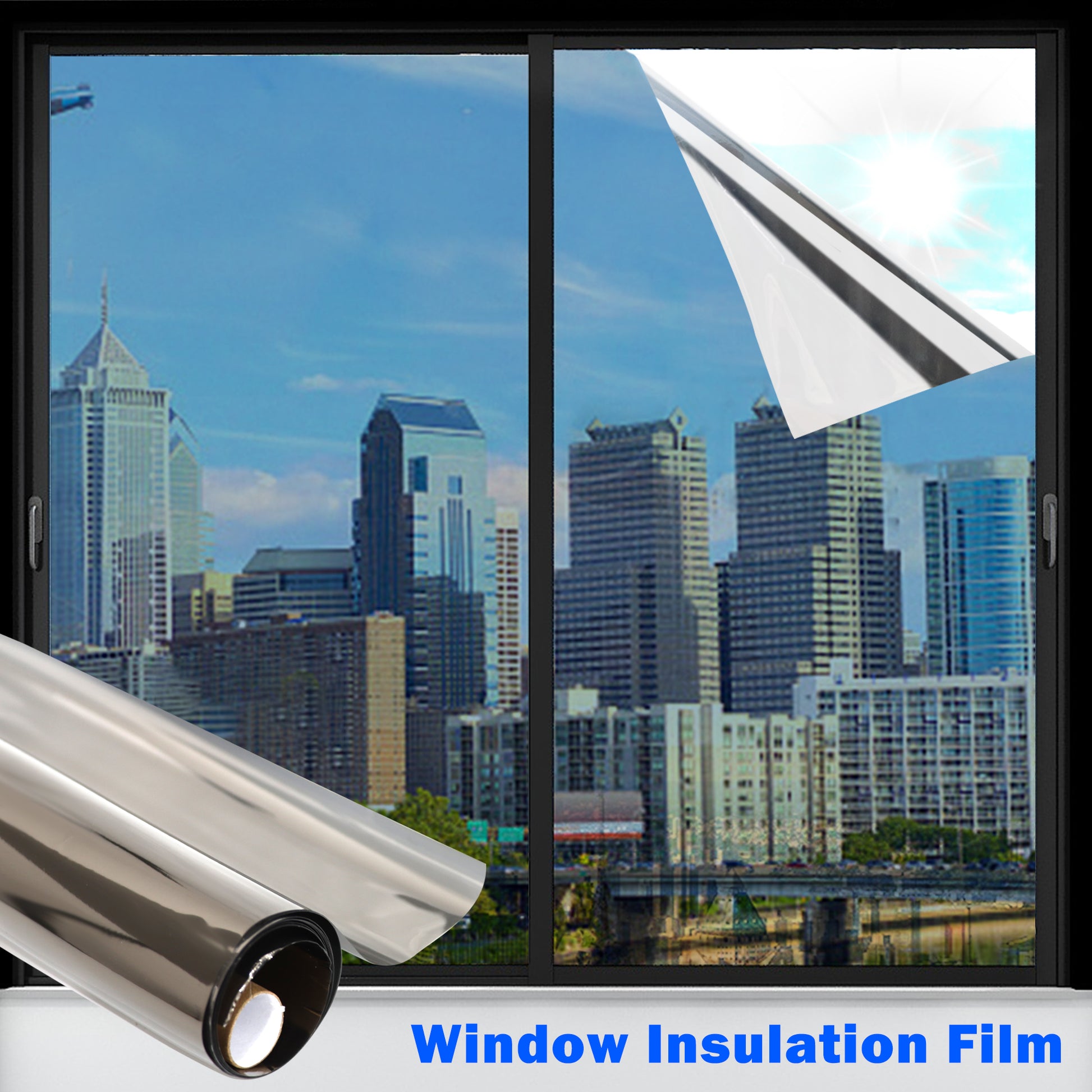 1 Count Window Privacy Film, Static Cling Removable Window Tint, Sun and UV Blocker for Glass Doors, Reflective Mirror Privacy Film