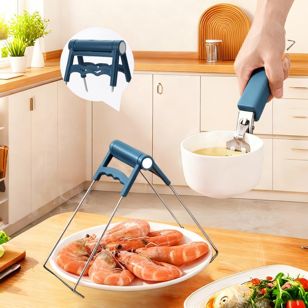 Anti-Scalding Clip Bowl Plate Clamp, Multi-Function Anti-Scald Bowl Clip, Silicone Non-slip Anti Heat Clip, Anti-Scalding Clip Three-Piece Set, for Plates, Bowls, Baking Trays，divine tool (Blue)