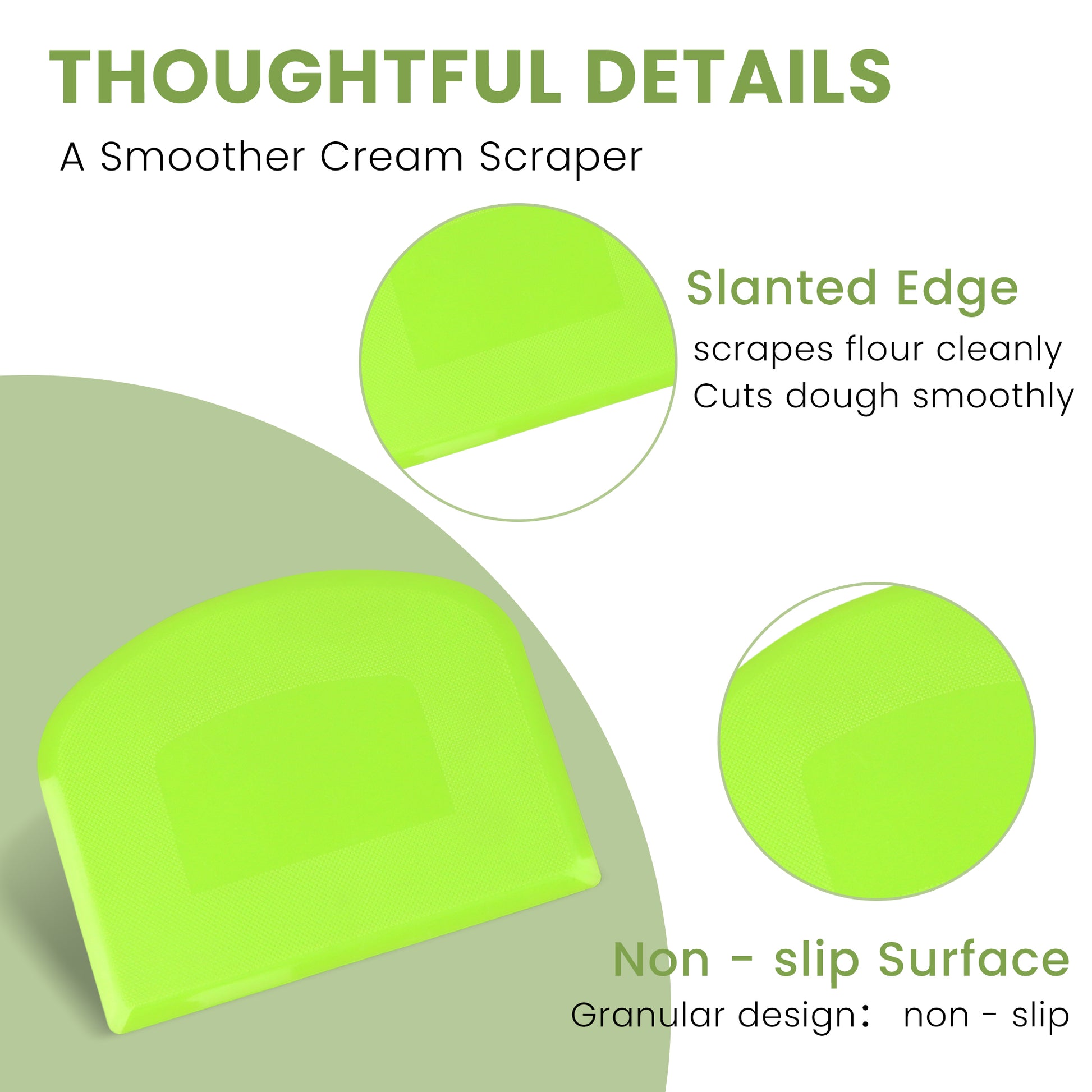 2 Counts Food - Grade Plastic Baking Tools, Green Bowl Scraper Set for Dividing Bread Dough & Removing Batter Residue