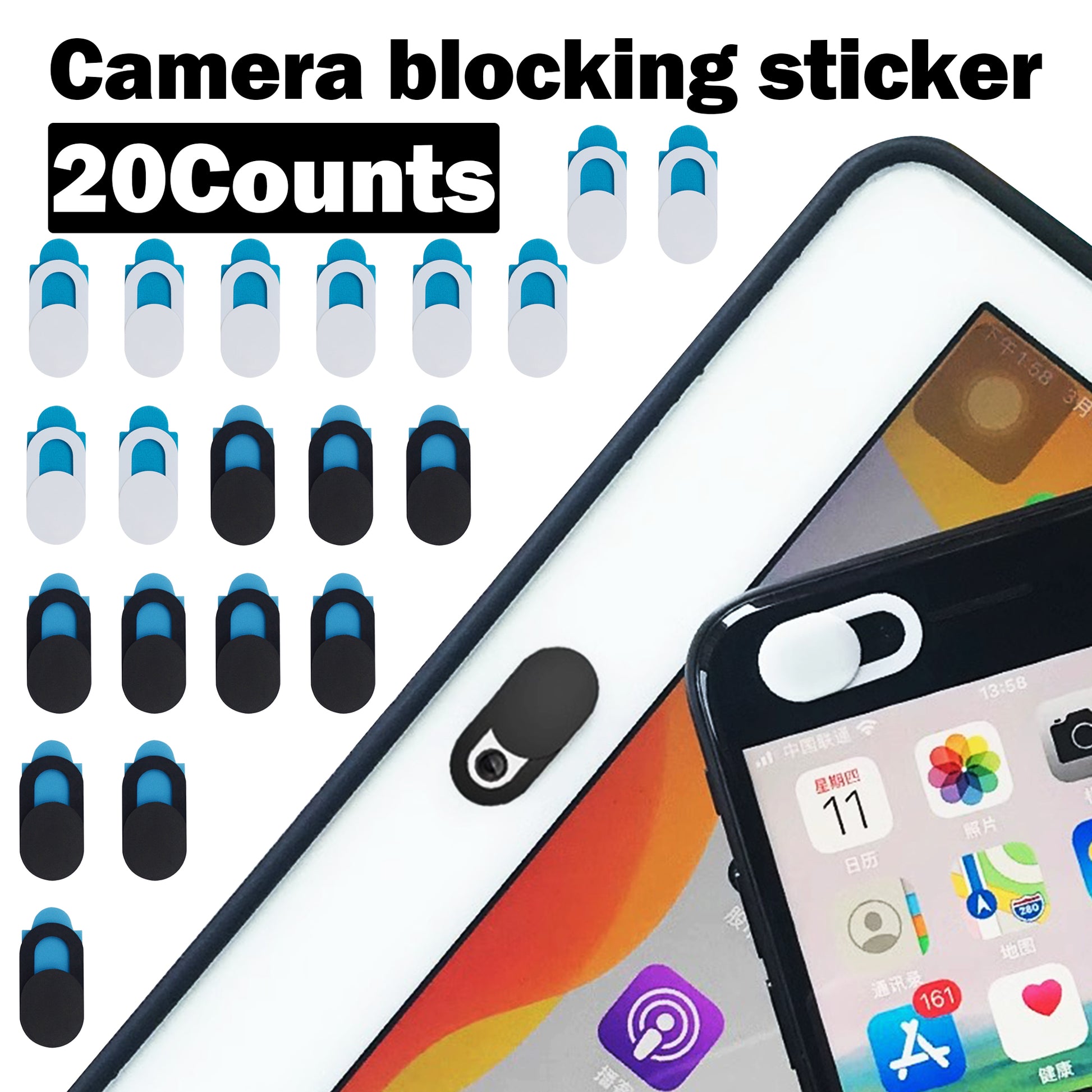20 Counts Webcam Cover Slide, Dual-Color Privacy Protector for Laptops & Tablets (10 Black + 10 White)