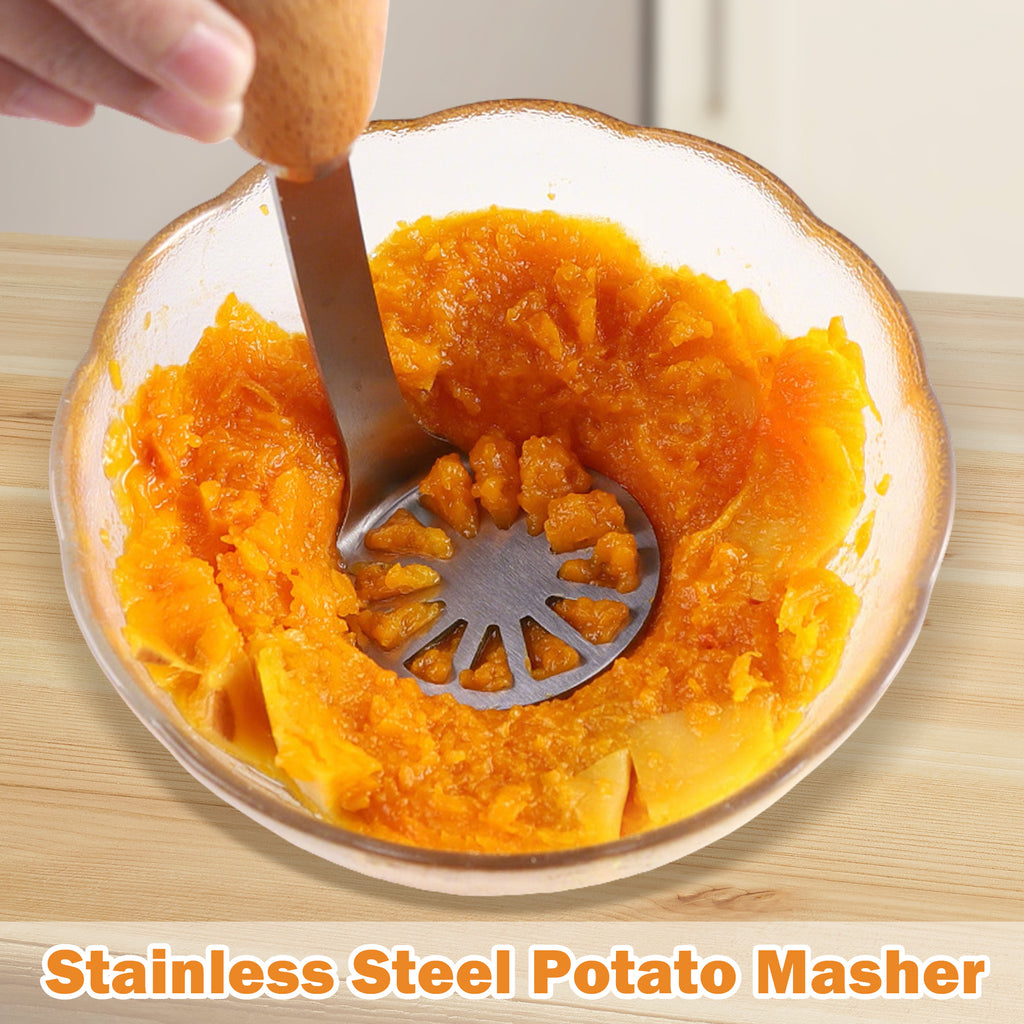 2 Counts Potato Masher, Stainless Steel Masher with Non-Slip Wood Handle for Avocado & Vegetables