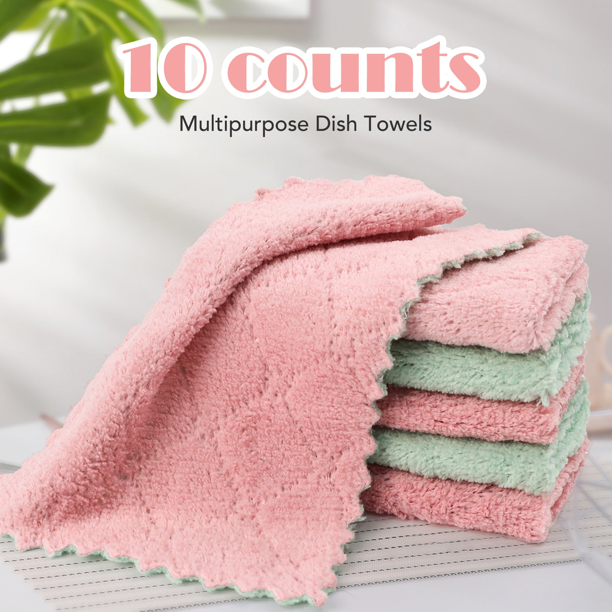 10 Counts Cleaning Cloth for Kitchen, Microfiber Premium Fabric Cloths, Double-Sided Dish Cleaning Cloths, Reusable Multi-function Home Cleaning Cloth, Random Colors