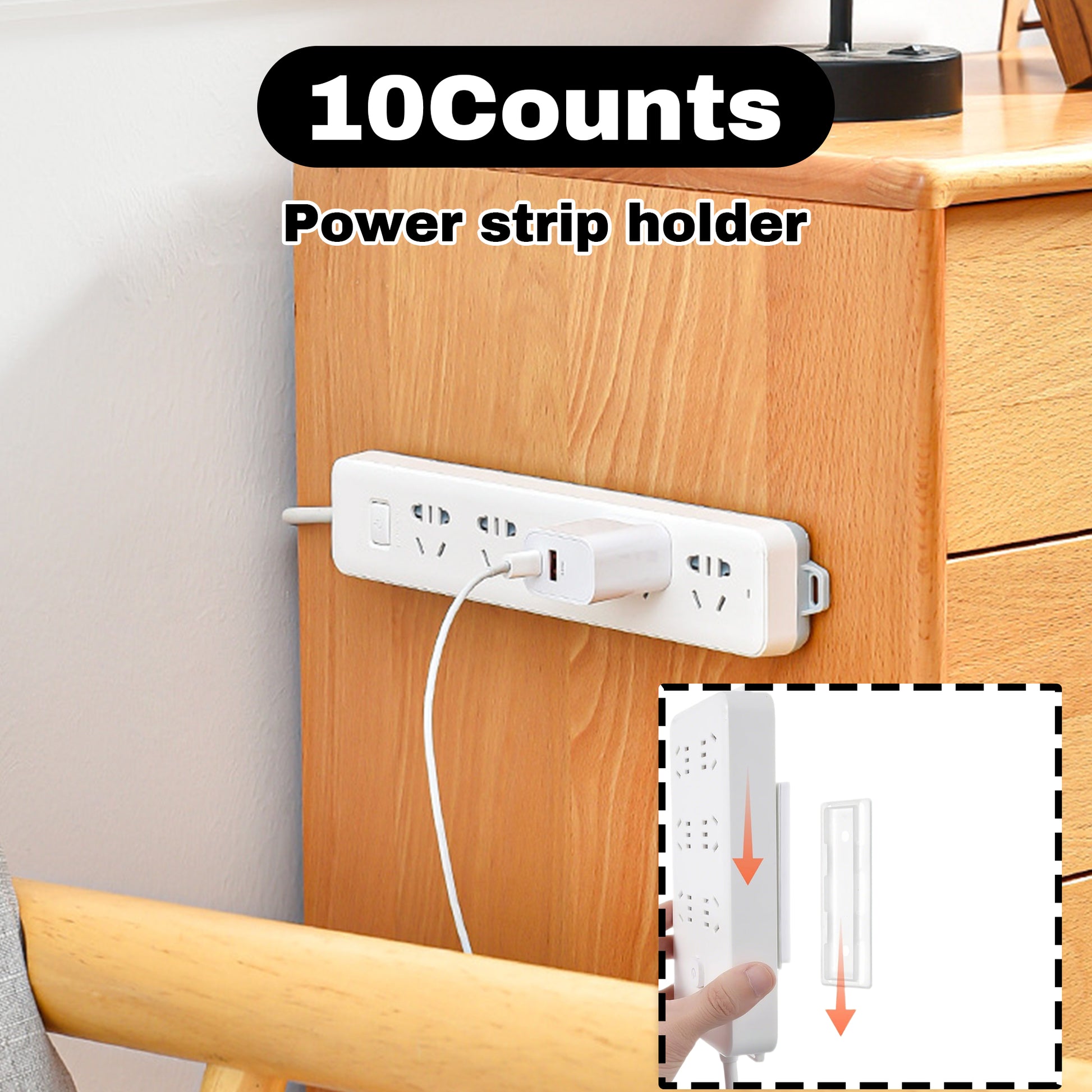 10 Counts Self Adhesive Power Strip Holder, Punch-free Installation without Extra Tools,Organize the Messy Cables to Reduce the Risk of Tripping,Random Color