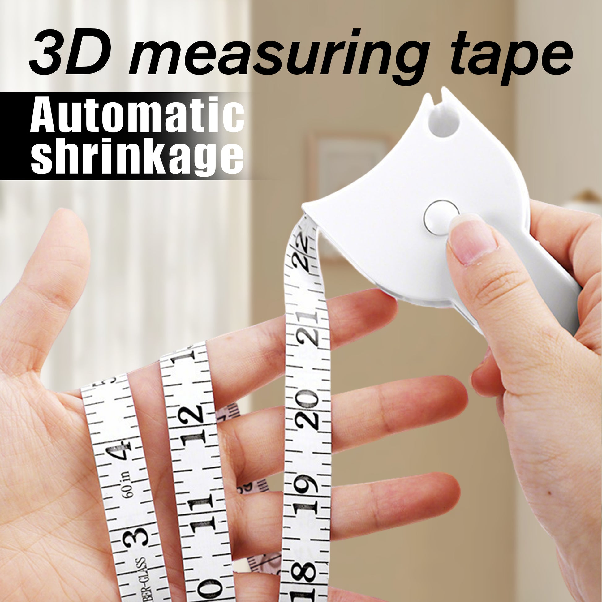 1 Count Body Measuring Tape 60 Inch, Quick-Retract Button for Tangle-Free Storage, White