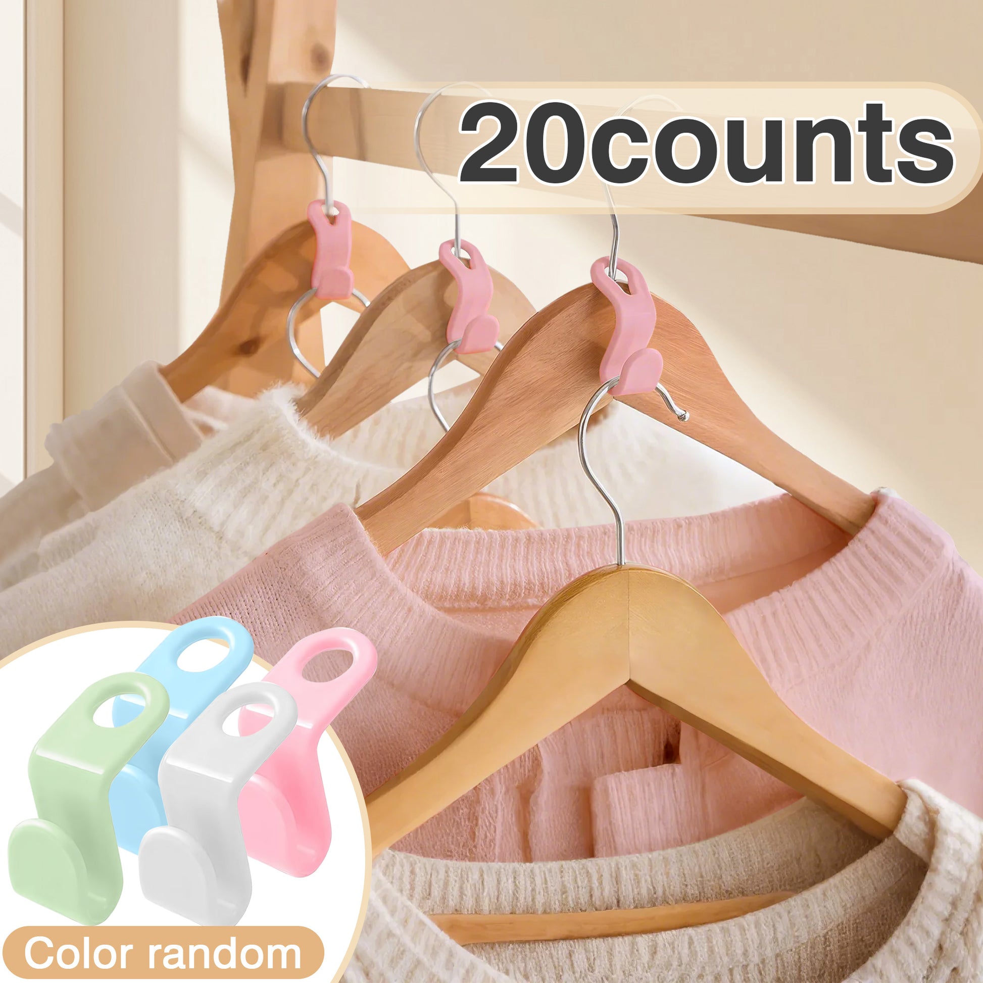 20 Counts Hanger Connector Hooks, Keep Clothes Neat and Visible in Limited Space, Random Colors