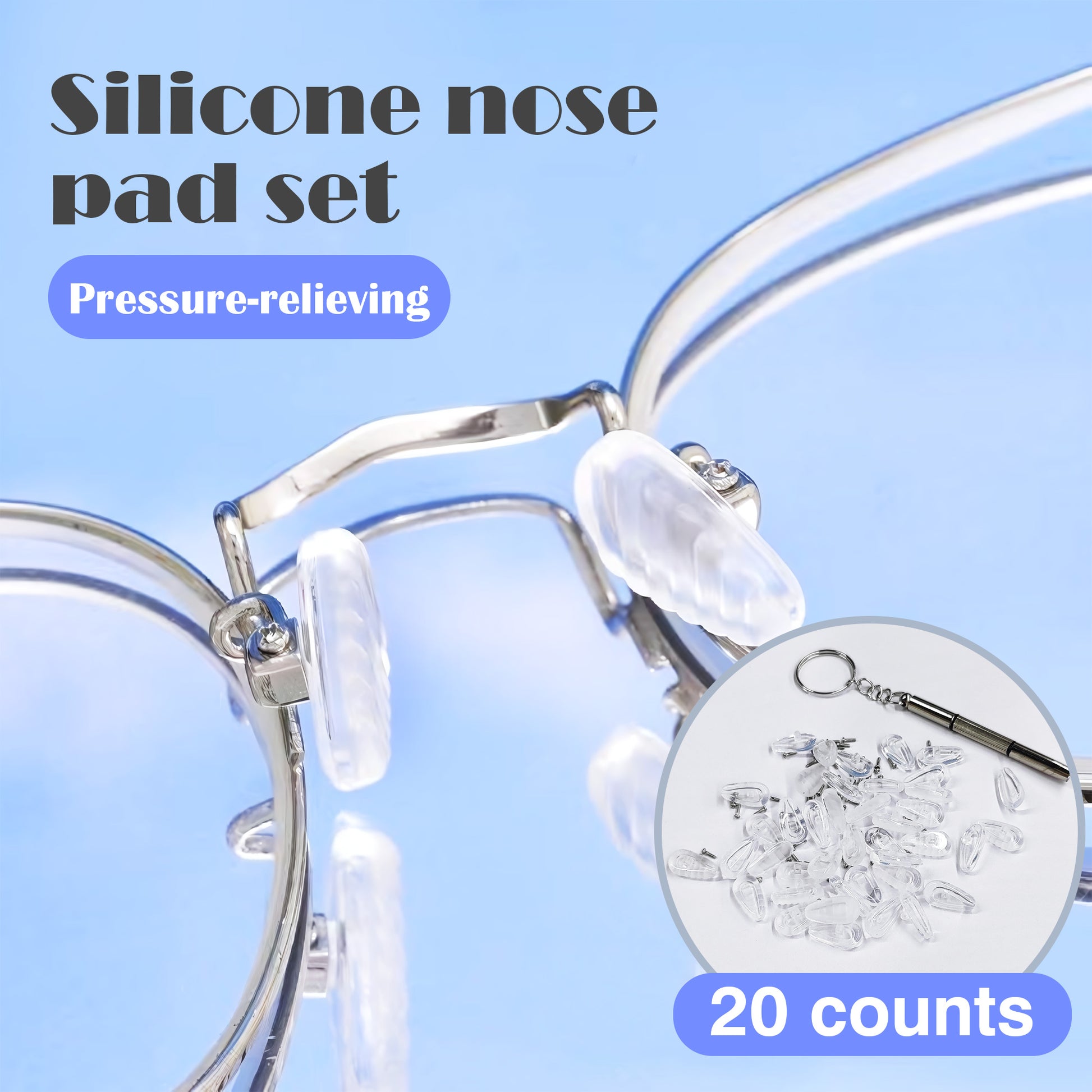 20 Counts of Eyeglasses Nose Pads - Air Chamber Silicone Design for All-Day Comfort & Anti-Slip Fit