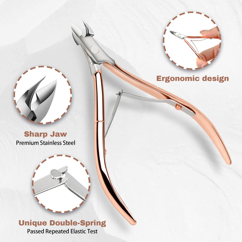 2 Counts Professional Rose Gold Cuticle Tools Set, features Cuticle Nipper and Pusher  designed for manicure and pedicure of fingernails and toenails