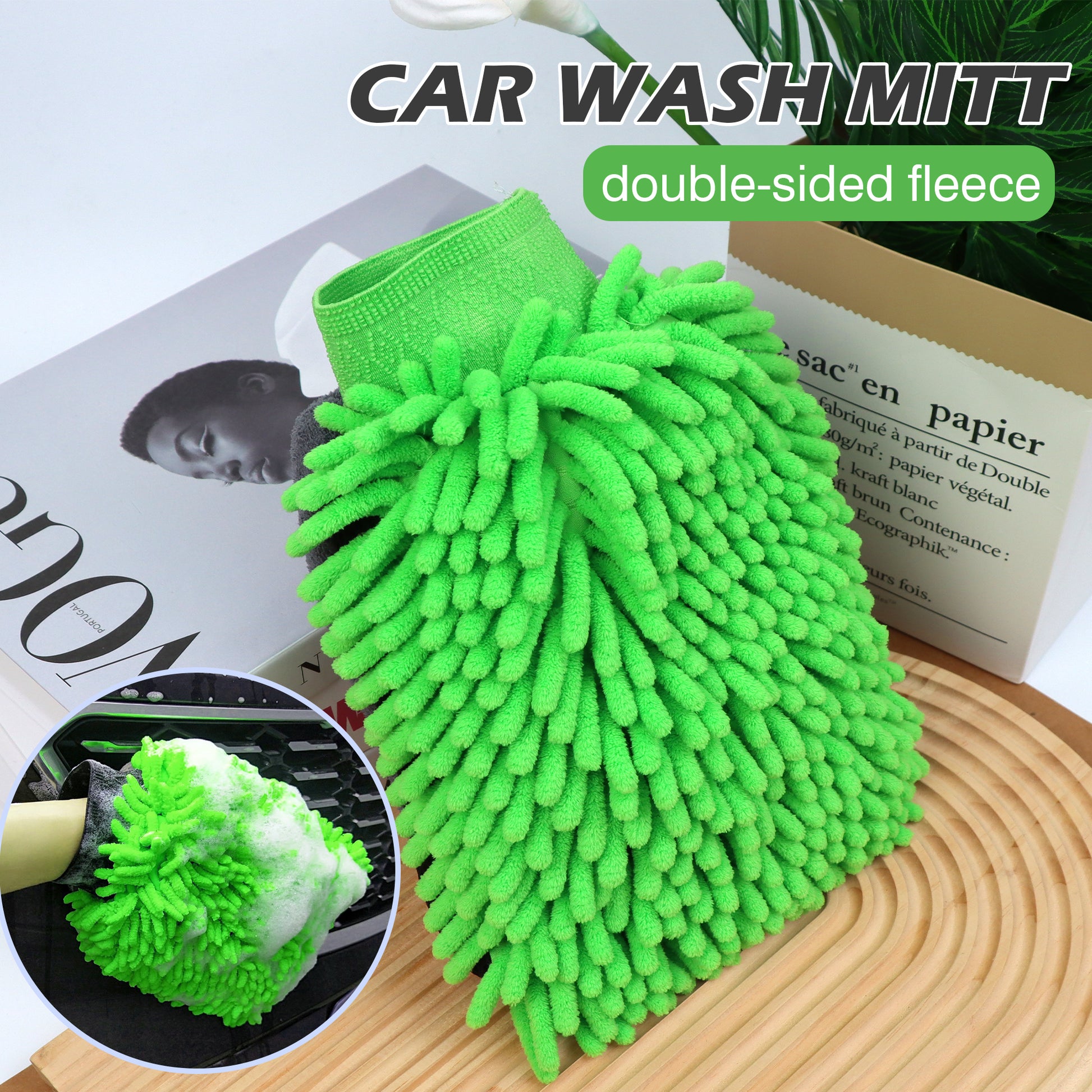 1 Count Premium Dual-Pile Microfiber Wash Mitt - Super Soft Scratch-Free Car Wash Glove with dual-sided design long pile for sudsing dense pile for dirt trapping, for Safe & Effortless Cleaning