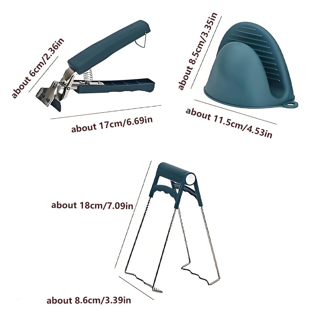 Anti-Scalding Clip Bowl Plate Clamp, Multi-Function Anti-Scald Bowl Clip, Silicone Non-slip Anti Heat Clip, Anti-Scalding Clip Three-Piece Set, for Plates, Bowls, Baking Trays，divine tool (Blue)