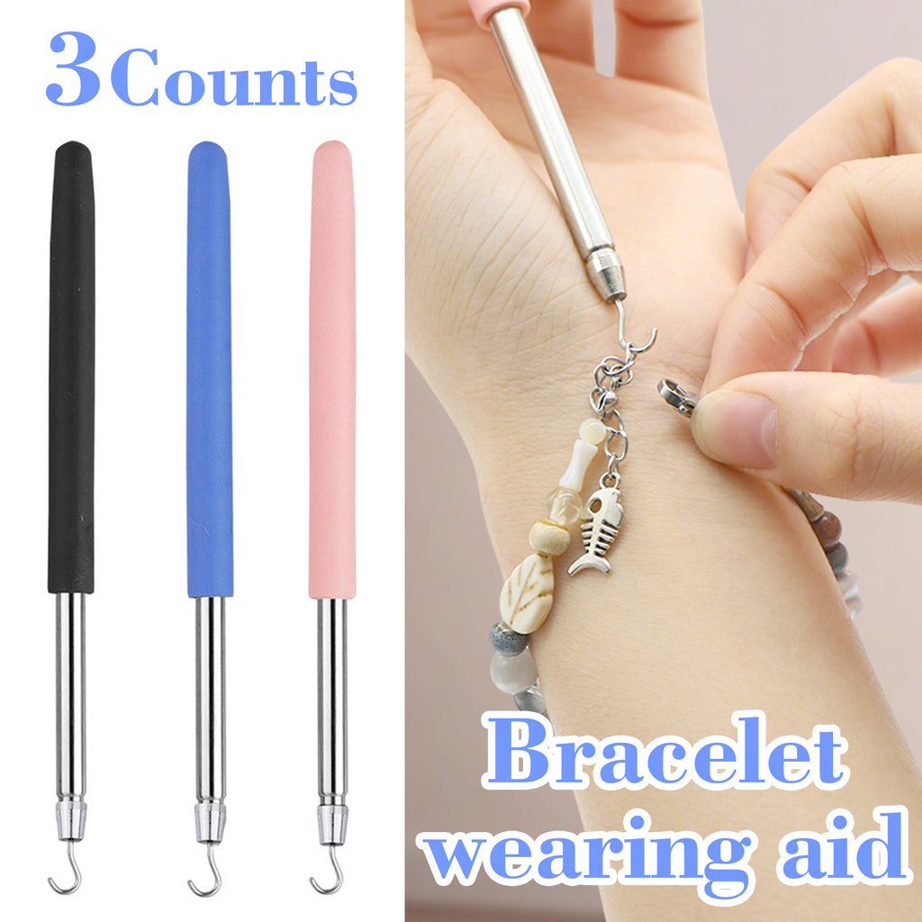 3 Counts Bracelet Helper Tool, Retractable Stainless Steel Jewelry Fastener for Easy Wear，mixed colors