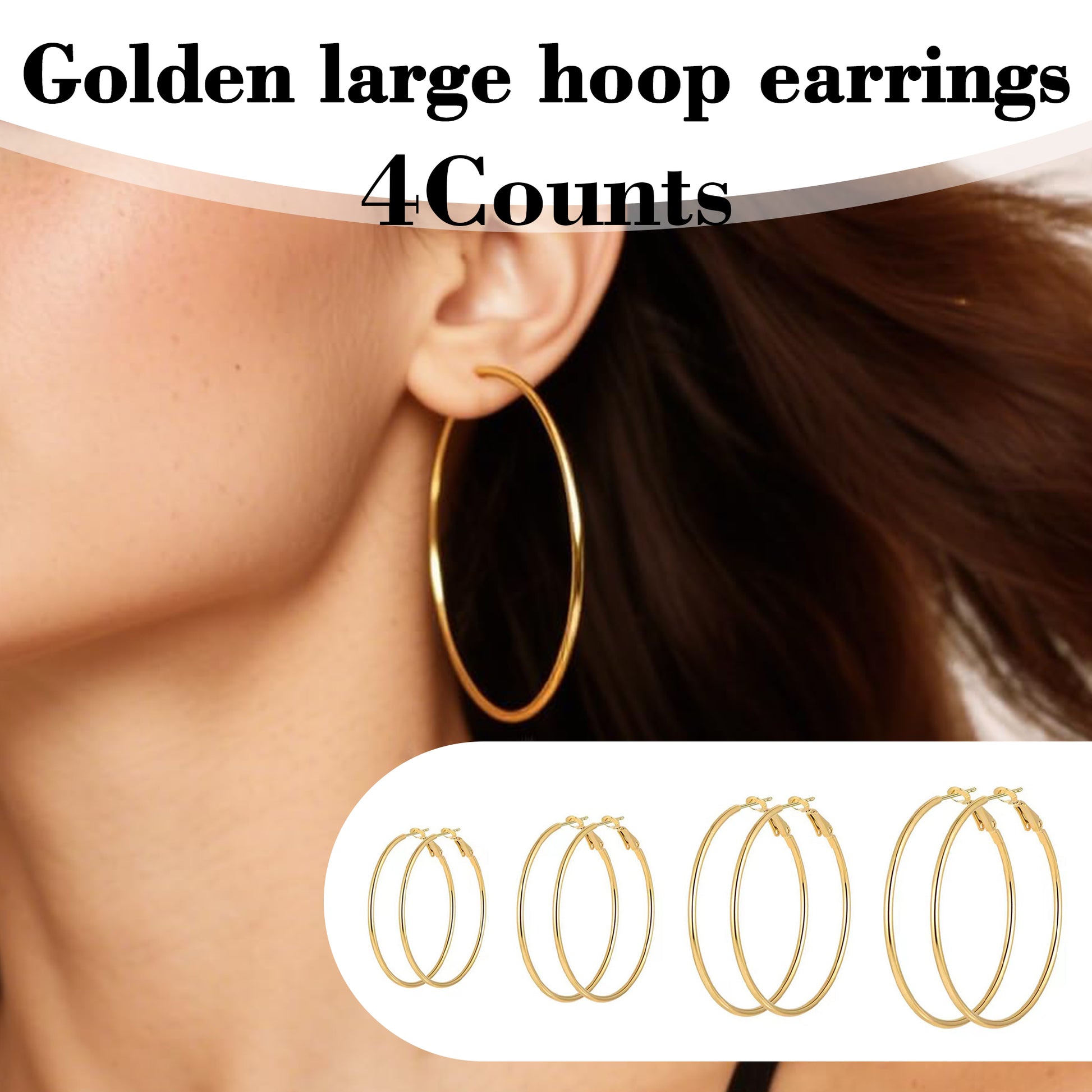 4 Counts Women's Gold Hoop Earrings Set, hypoallergeniclightweight with dangle design