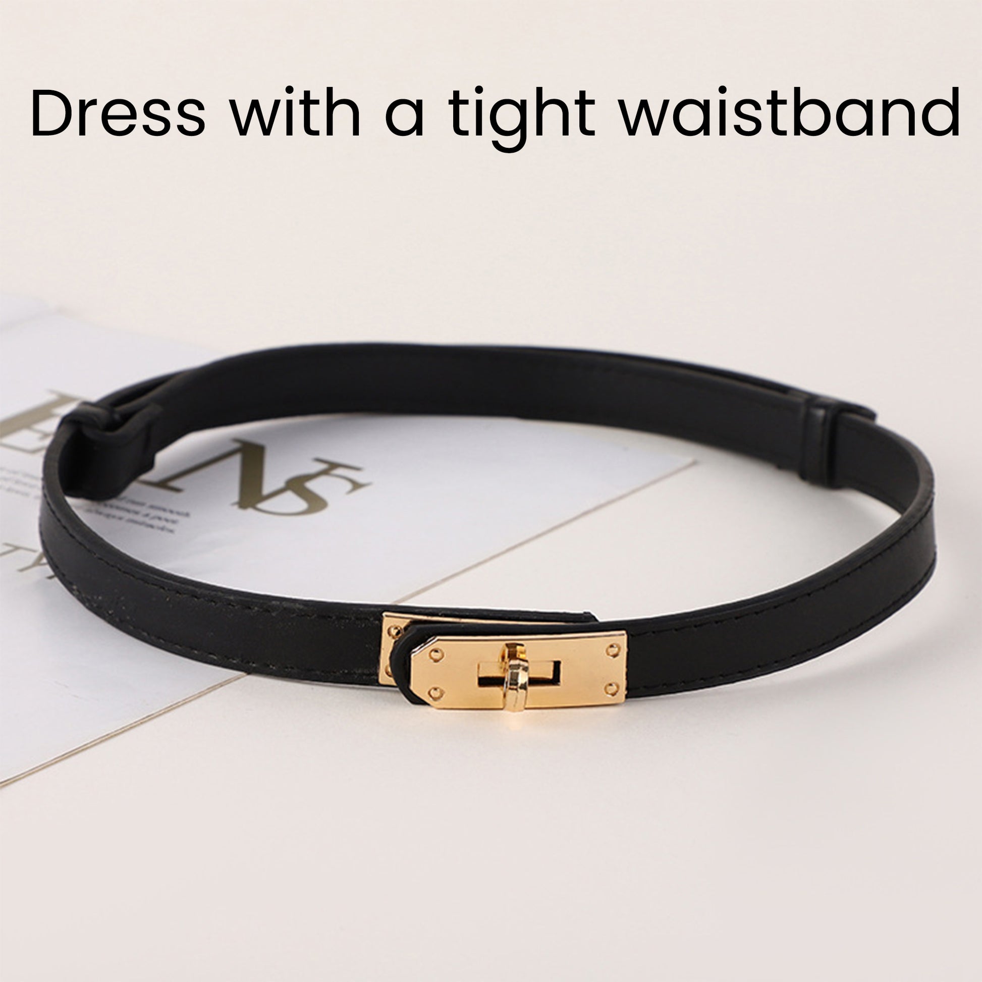 1 Count Women's Black Skinny Leather Belt with Adjustable Silver Turn-Lock Buckle for Dresses & Jeans