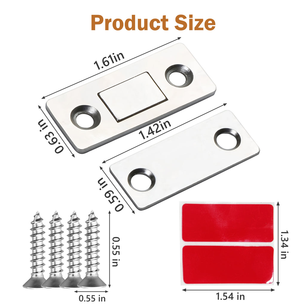 16 Counts Cabinet Magnetic Catch without Punching, silver metallic look for durability
