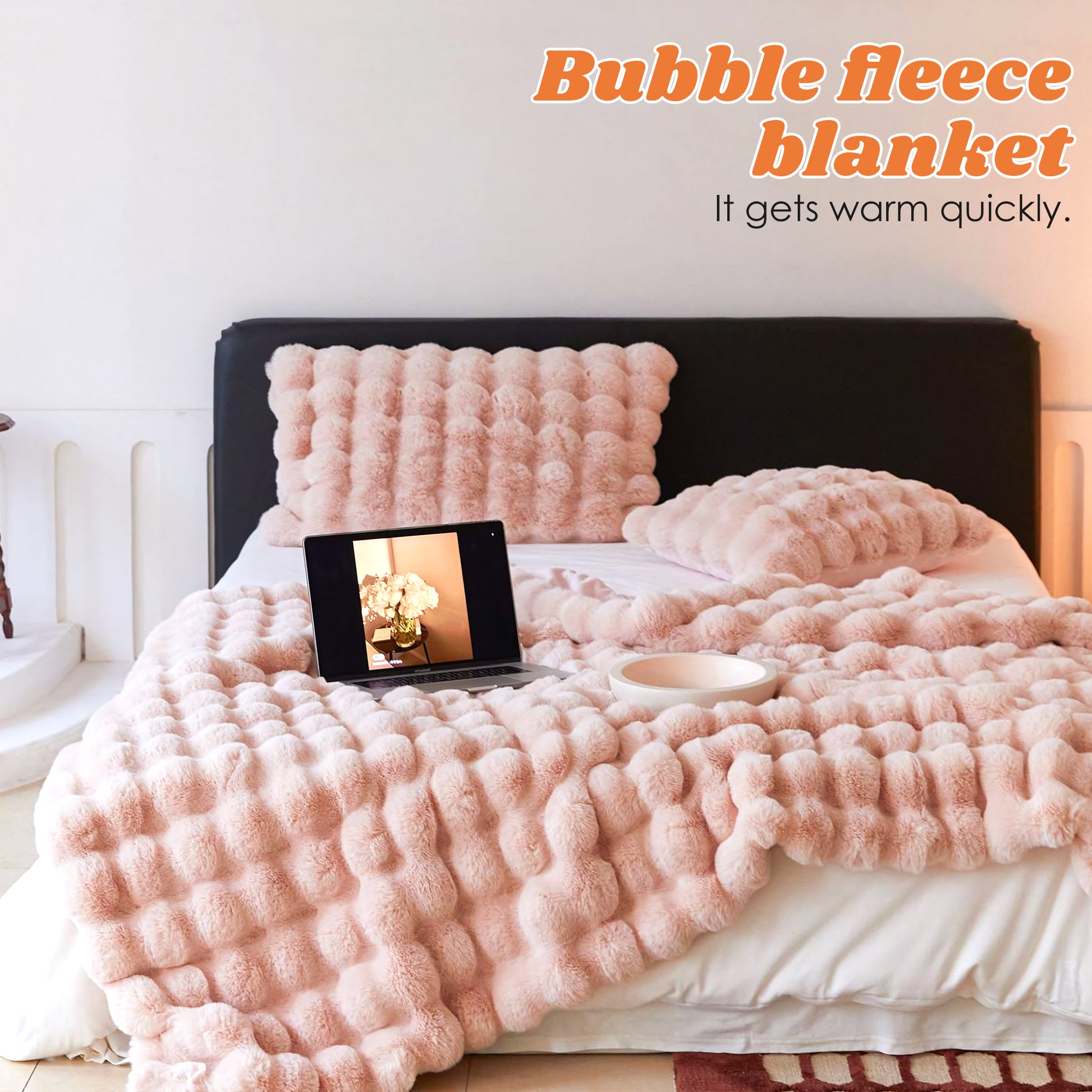 1 Count Soft Faux Fur Throw Blanket, thick pile construction for couch use and bedroom ornament,  long pile surface for tactile comfort and visual appeal