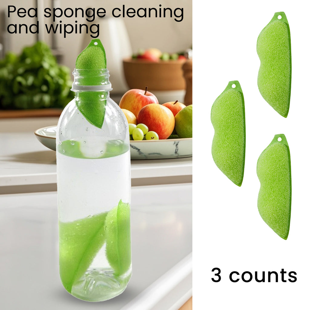 3 Counts Green Magic Beans Bottle Cleaner, Reusable Sponge with Ceramic Balls for Deep Cleaning