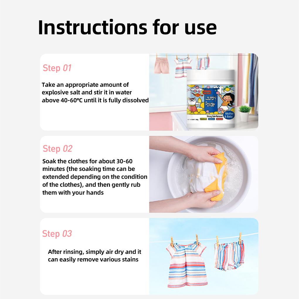 Hyper Concentrated Strong Stain Remover Powder for Clothes 500g,1st Time Amazing Stain Removal Even In 40°C Cold Wash, Lifts Tough Stains, Chlorine-Free Formula, Safe On Everyday Fabrics