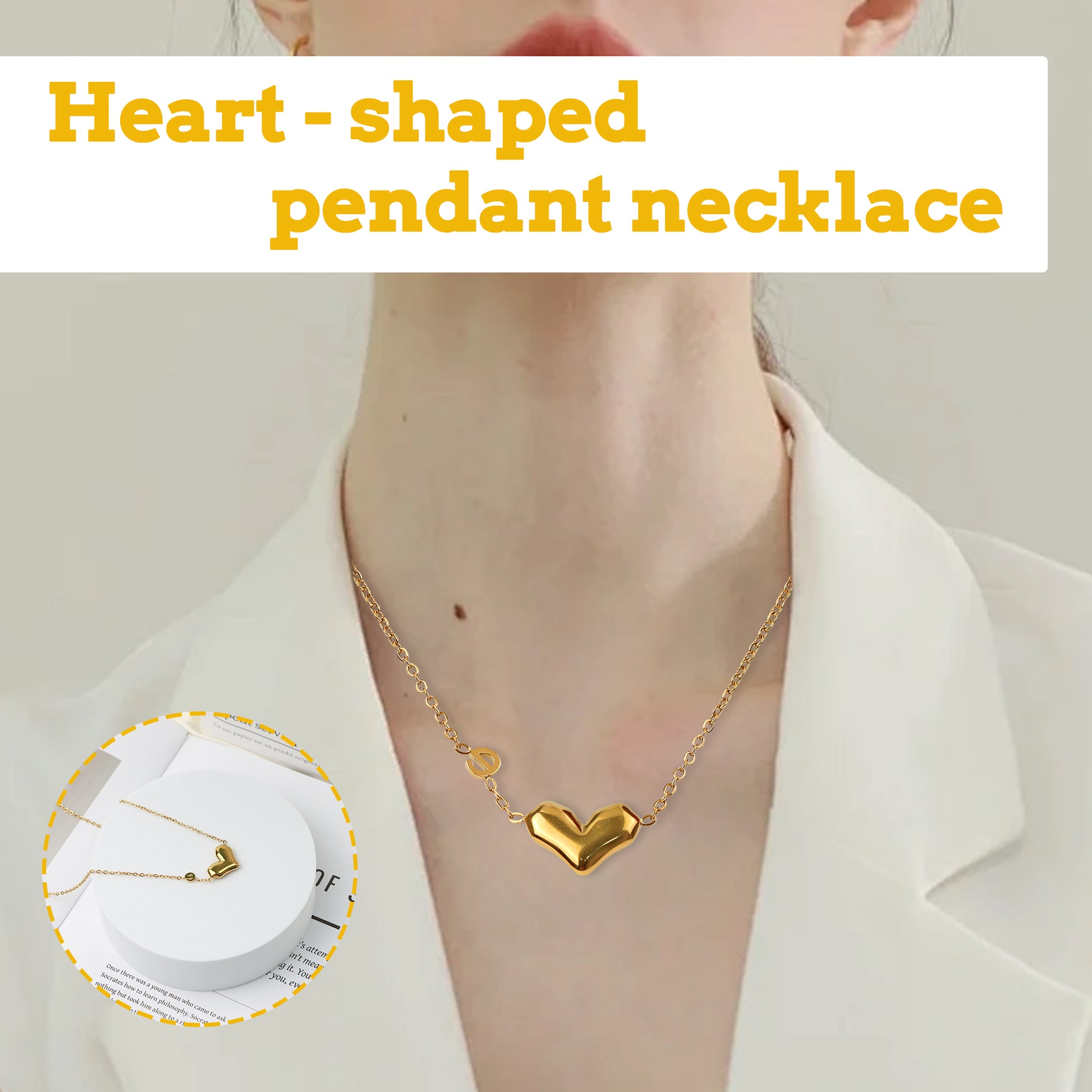 1 Count Gold - Plated Stainless Steel Heart Necklace with Delicate Chain, enhances the beauty of evening gowns or little black dresses