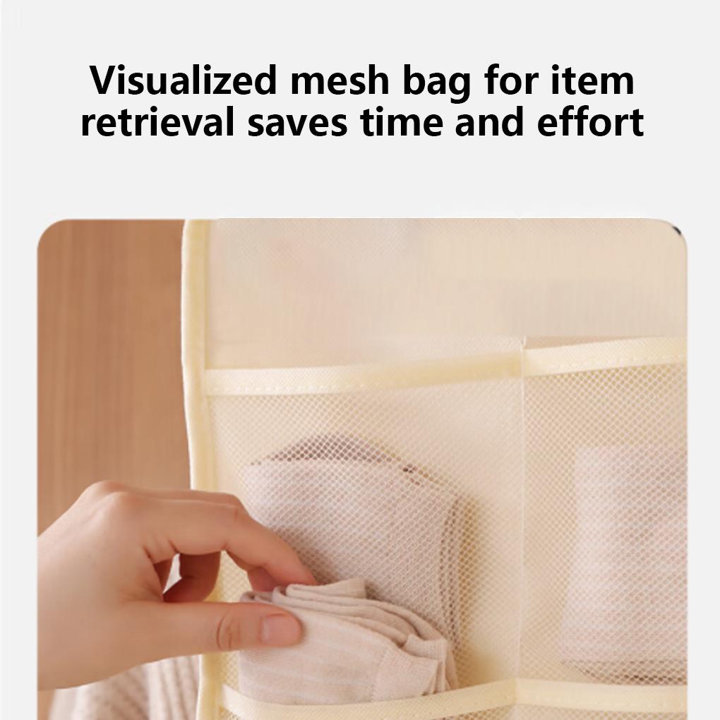 Bra and Underwear Closet Hanging Organizer,Closet Hanging Organizer with Mesh Pockets & Rotating Metal Hanger,Dual Sided Wall Shelf Wardrobe Storage Bags for Bra Socks Underwear Underpants (12+18 Pockets Beige)