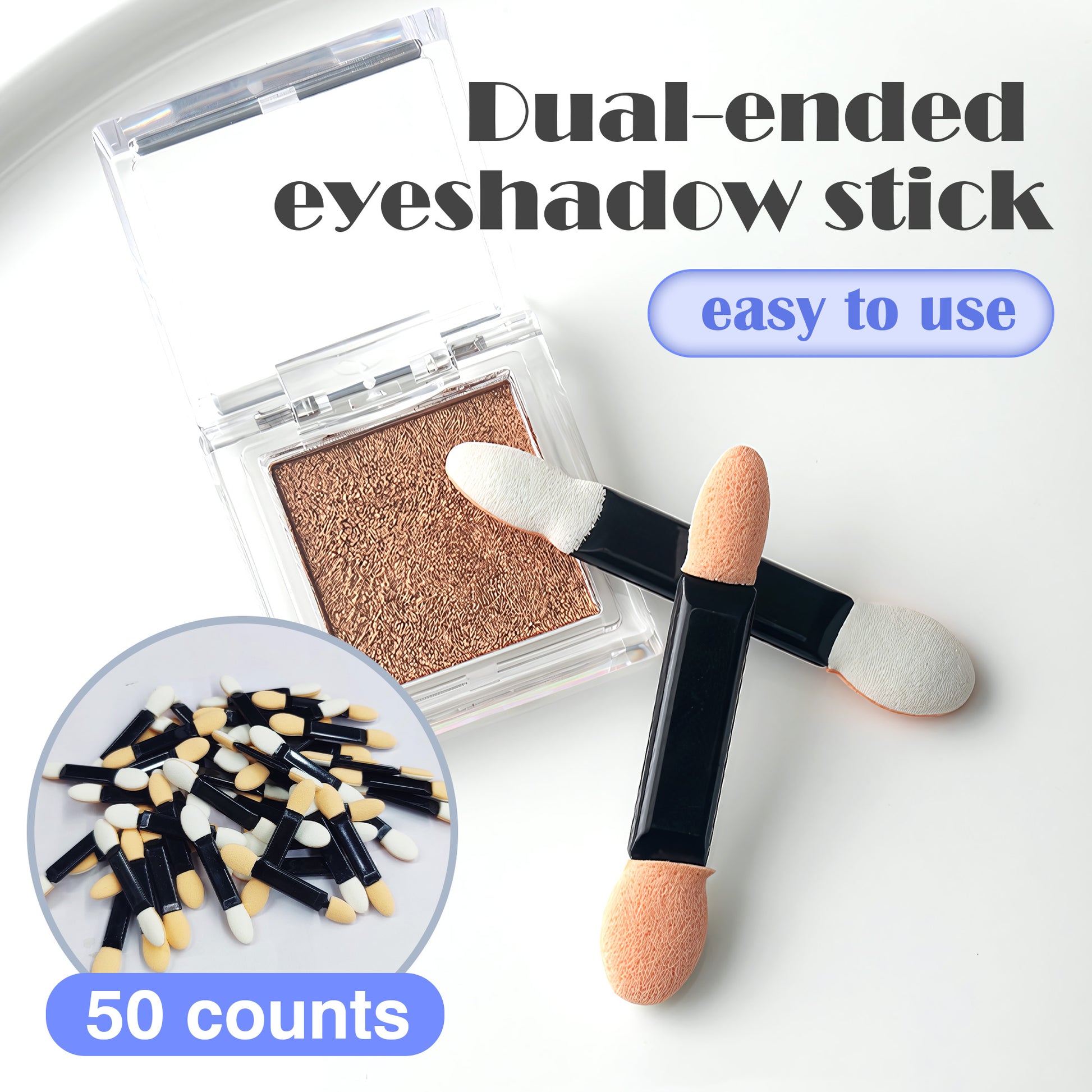 50 Counts Double Head Eyeshadow Applicators, Dual-Sided Sponge Tips for Professional Makeup Blending Black Makeup Brushes