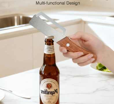 Premium Vegetable & Fruit Peeler With wooden handle and stainless steel blade, plus built-in bottle opener. Ideal for apples, potatoes, pumpkins, papayas and zucchinis.