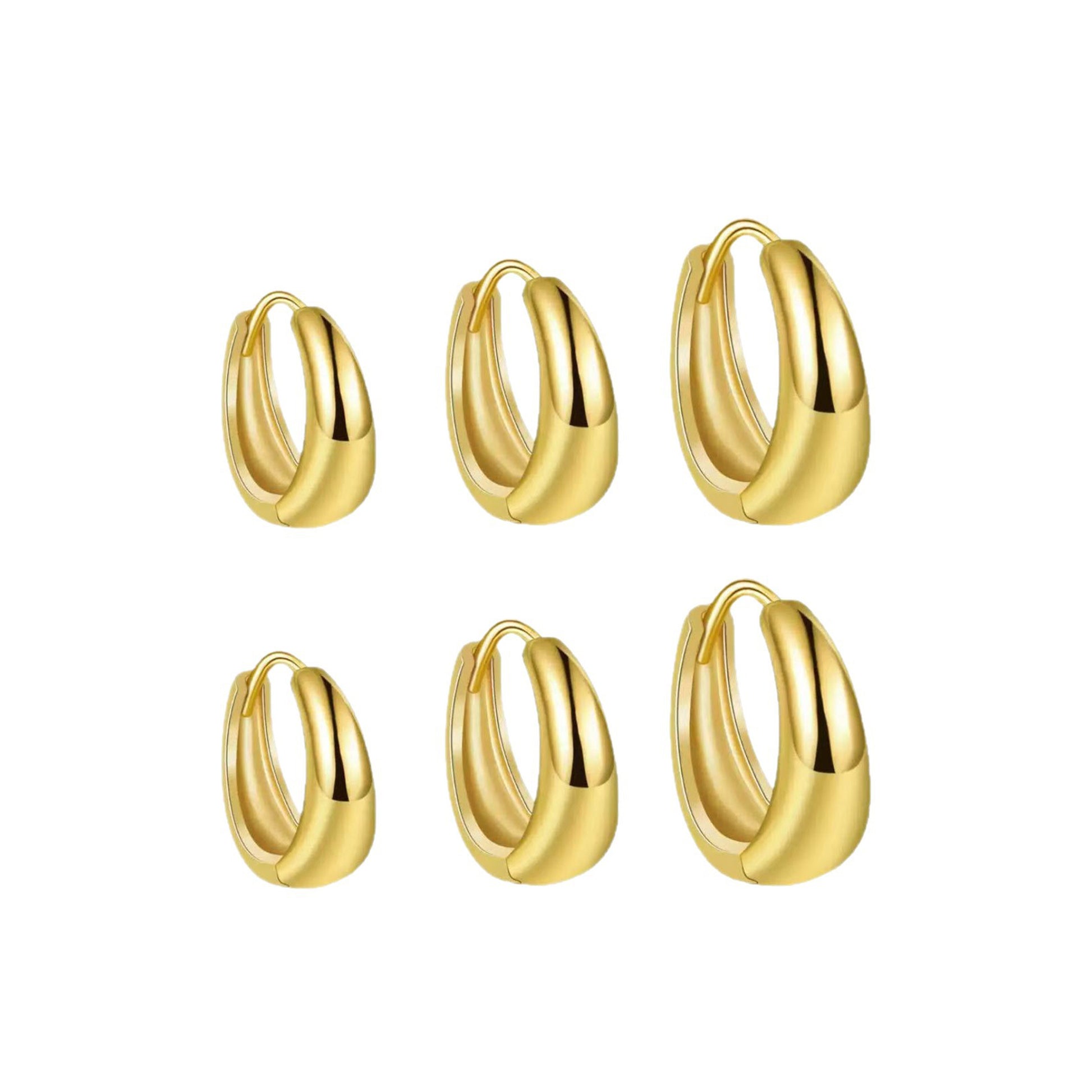 3 Counts Women's Post Earrings,Plated trendy small lightweight chunky gold/silver hoops earrings set  earrings pack stack