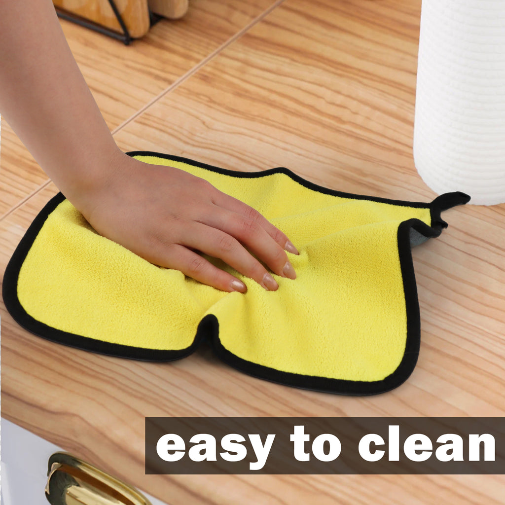 10 Counts Ultrasoft Cleaning Towels, Dual-Sided Thicked Microfiber Cleaning Towel for Cars, Scratch-free and Quick Drying Cleaning Cloth, Grey-Random Color